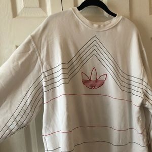 Adidas White with Red and Black Stripe Crewneck